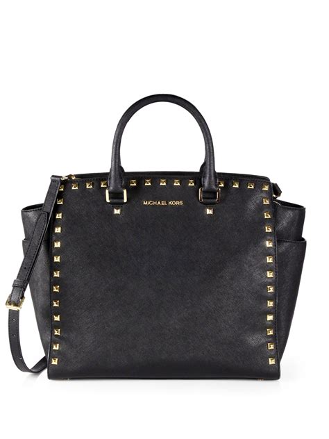 michael kors black satchel studs on handle|saks Michael Kors bags.